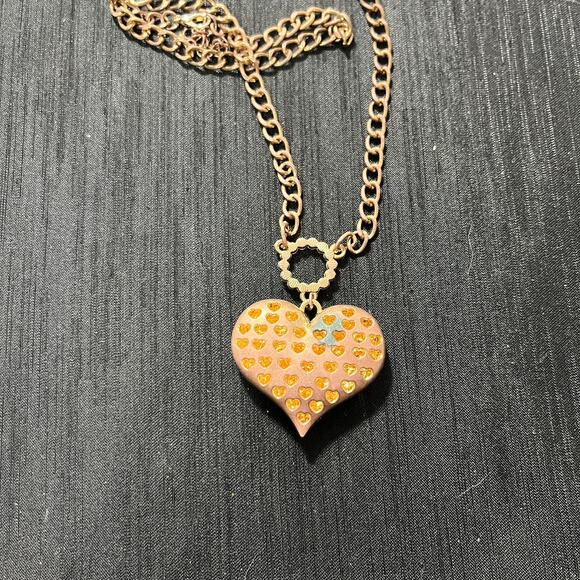 Unbranded Reversable Heart Necklace Copper Rhinestone Studs front Hearts on Back - Picture 2 of 3